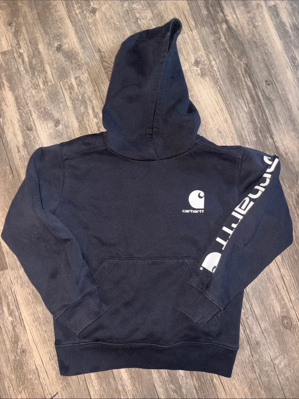 Carhartt Kids Black Pullover Hoodie with White Logo medium